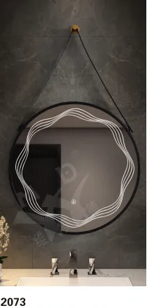 مرآة : مقاس 60*60 سم، إطار ألمنيوم مع حزام جلدي مع إضاءة 3 ألوان 2073